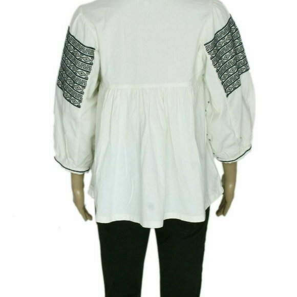 Lucky Brand Embroidered Peasant Top Tie Front Casual Blouse S - Picture 3 of 3